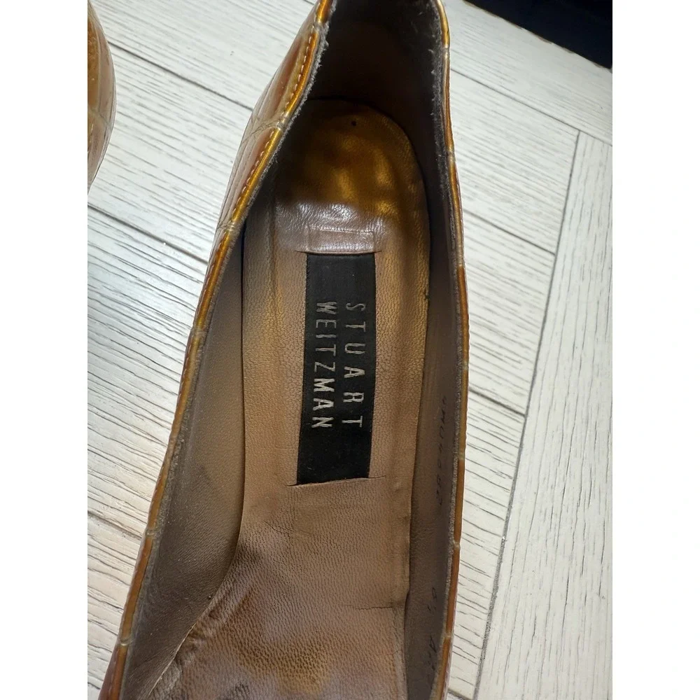 Stuart Weitzman Vintage Brown & Gold Croc Embossed‎ Leather 3
